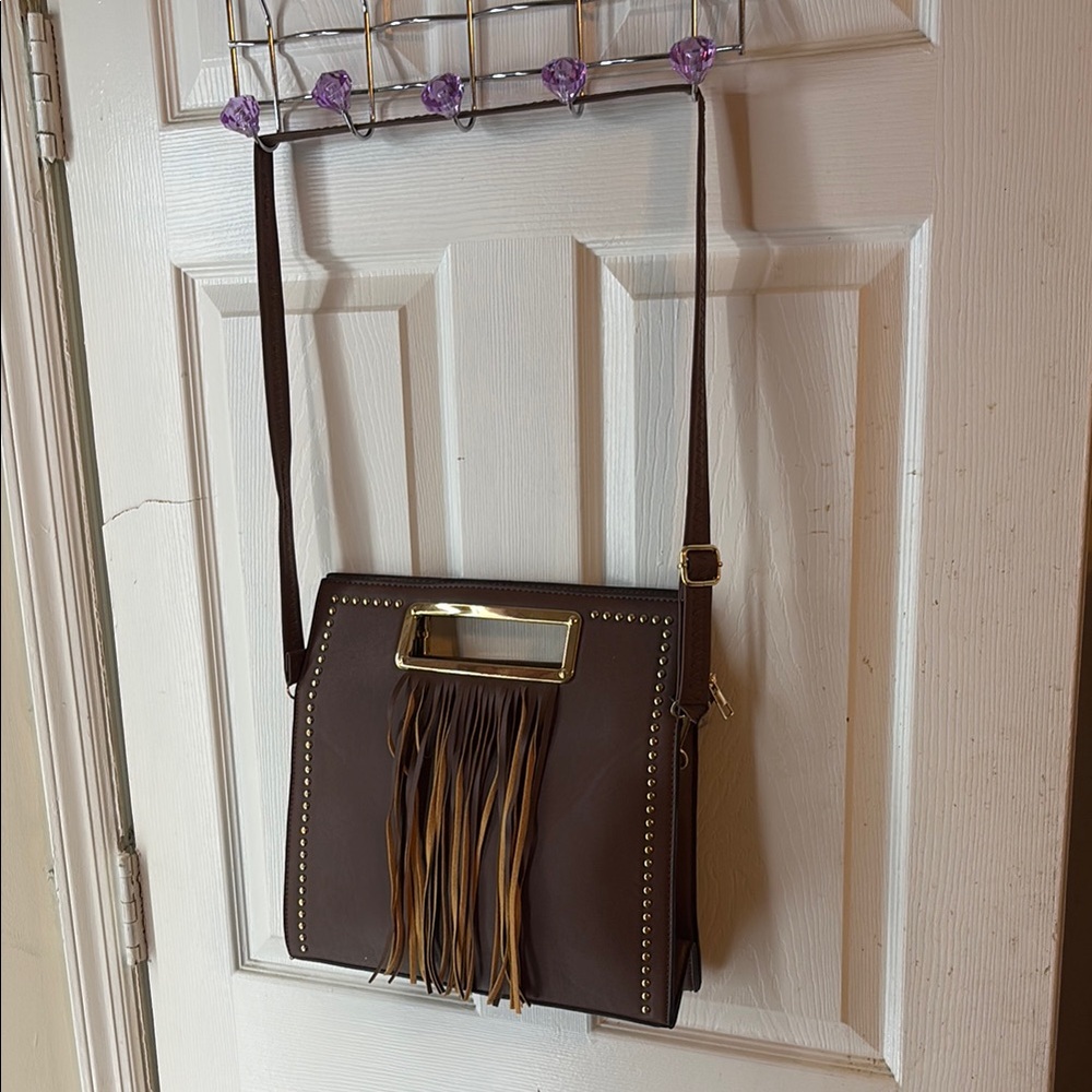 Brown Fringe Studded Women's Bag